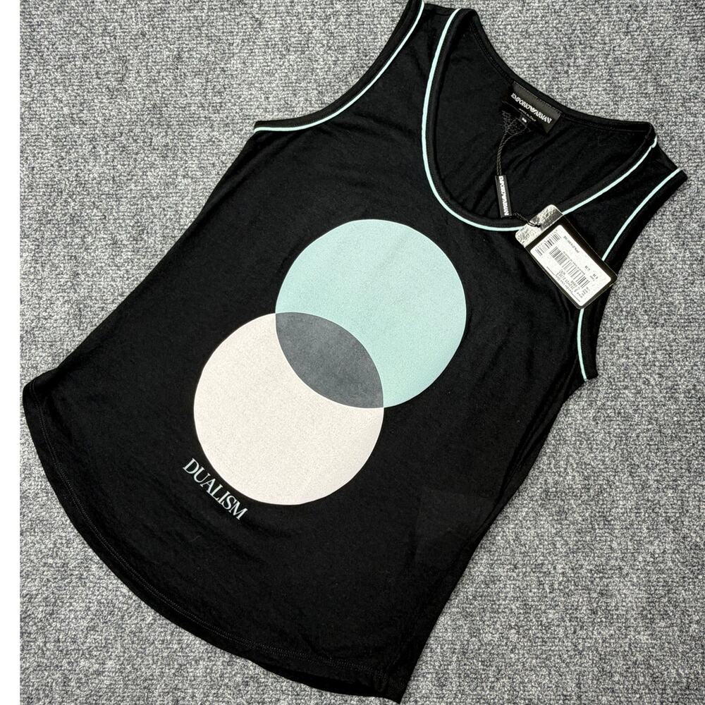 Emporio Armani Womens Tank Top IT 38 Black Graphic Cotton Modal NWT Italy